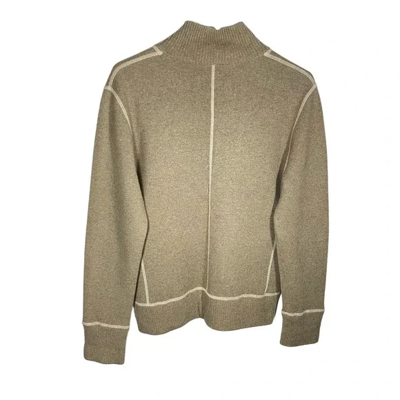 Neiman Marcus Cashmere Zip Up Knit Cardigan Sweater w Pockets Light Brown Large - Picture 2 of 6